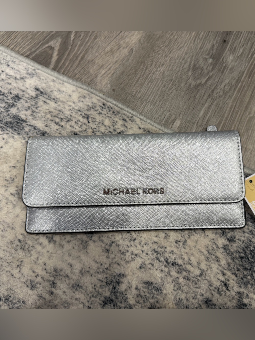 Michael Kors Silver Metallic Saffiano Leather Wallet